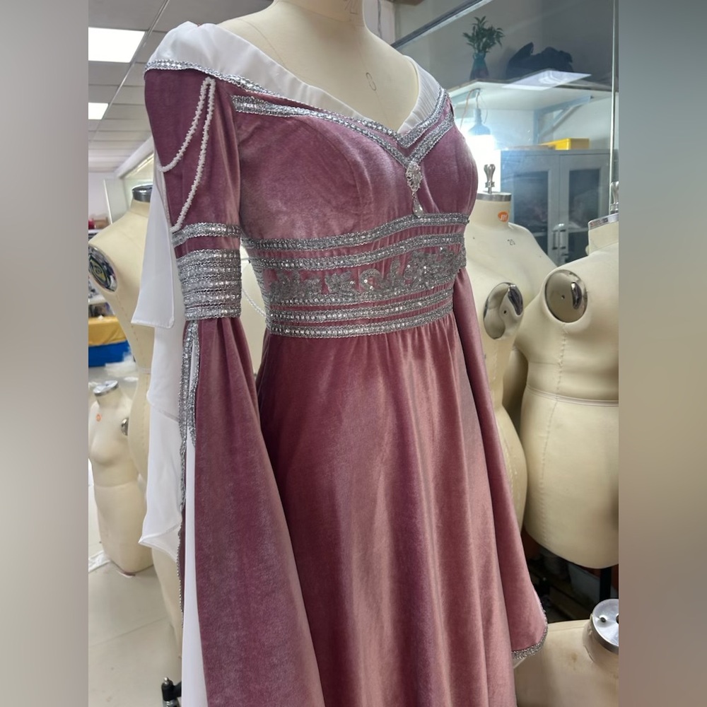 Medieval Renaissance Halloween Rose Pink Silver Elven Gown